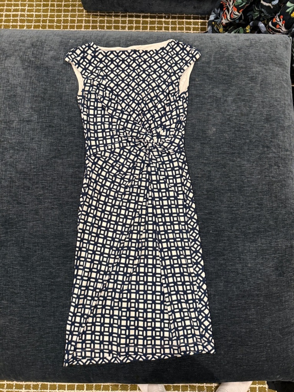 Lauren Ralph Lauren Navy & White Geometric Knot-Front‎ Midi Dress
